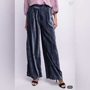 Wide Leg Velvet Pants in Gray